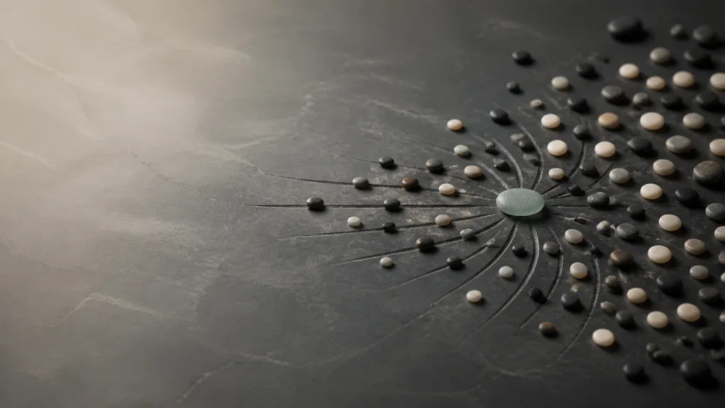 A warm-clay blocker sends dependency ripples through connected workstreams before the delivery path is adjusted.